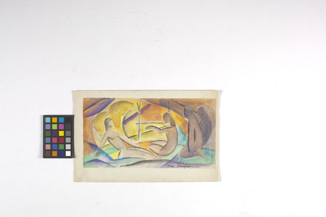 Sketch For Fresco, okänt datum (akvarell på benvitt papper) av Philip Ayer Sawyer