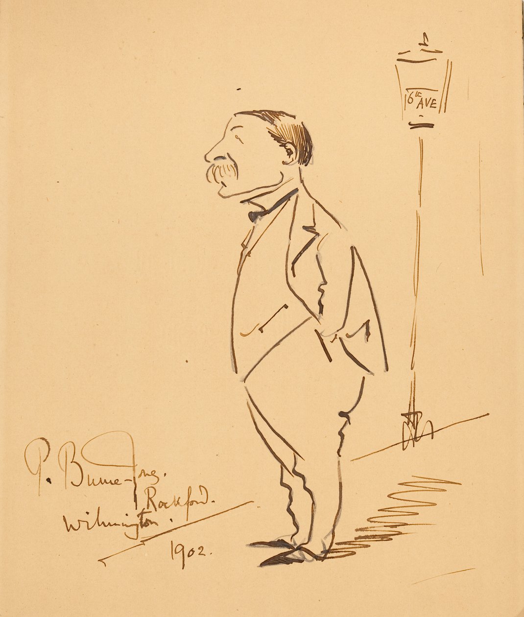 Karikatyr av Samuel Bancroft av Philip Burne Jones