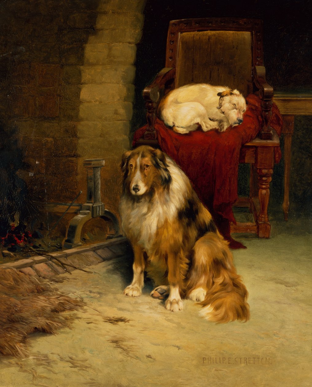 Fireside Companions (olja på duk) av Philip Eustace Stretton