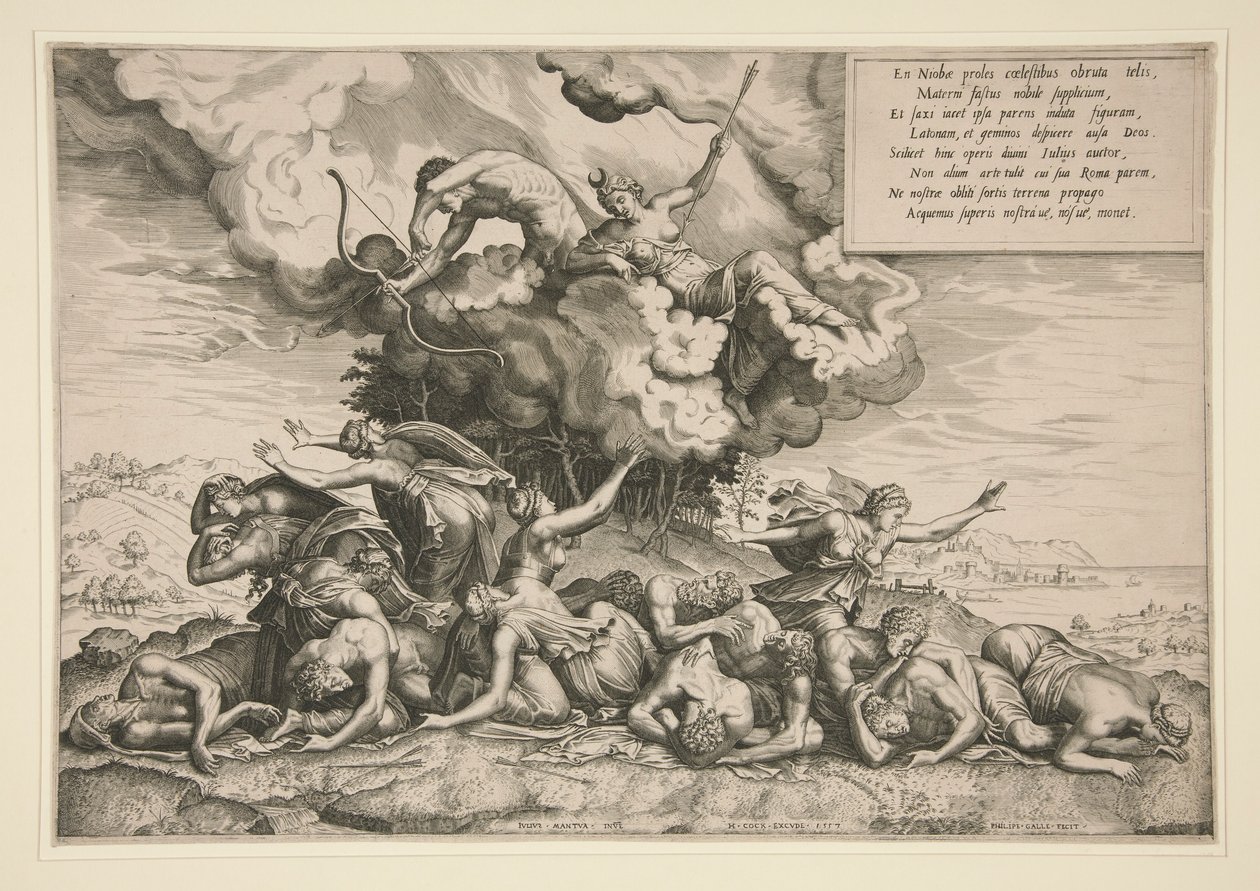 Apollo och Artemis dödar Niobe av Philip Galle