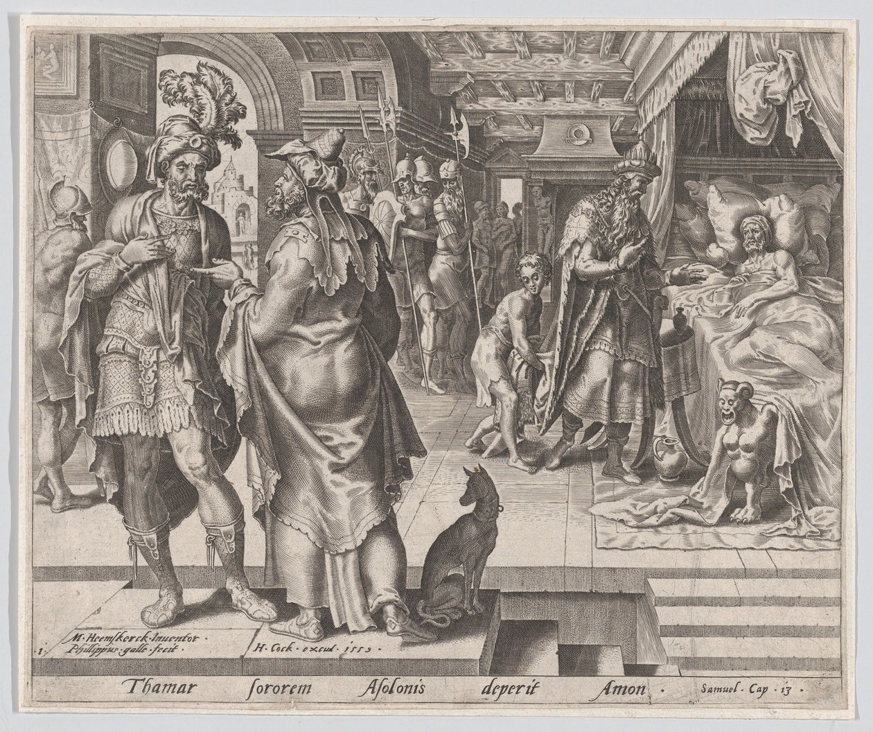 Jonadab Counseling Amnon, från The Story of Tamar and Amnon, plåt 1, 1559., av Philip Galle