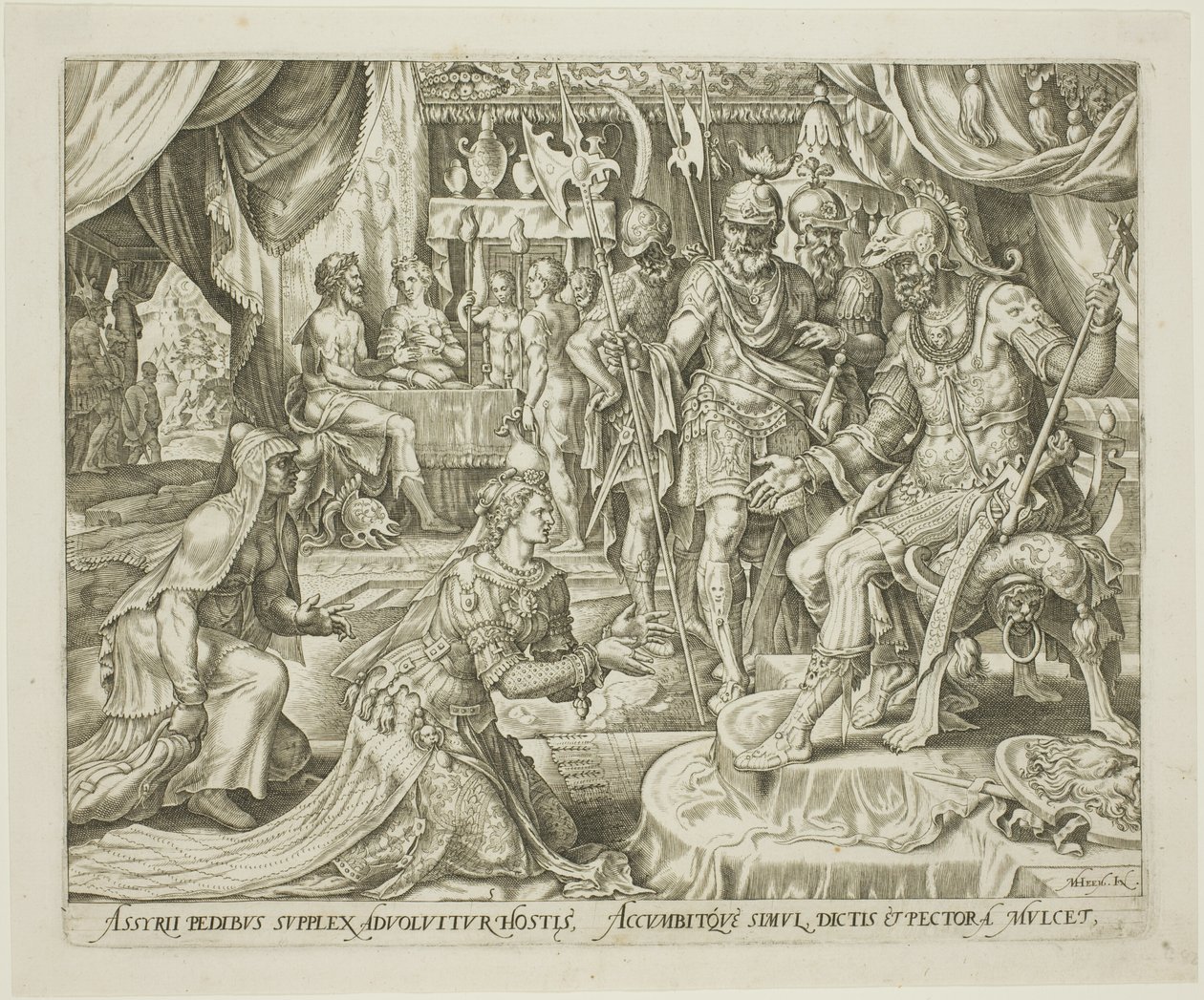 Judith Presenteras för Holofernes, tallrik fem från The Story of Judith and Holofernes av Philip Galle