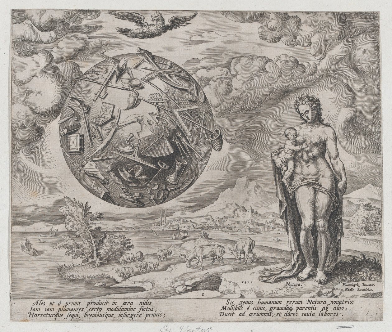 Man född att slita, från The Reward of Labor and Diligence, skylt 1, 1572., 1572. av Philip Galle