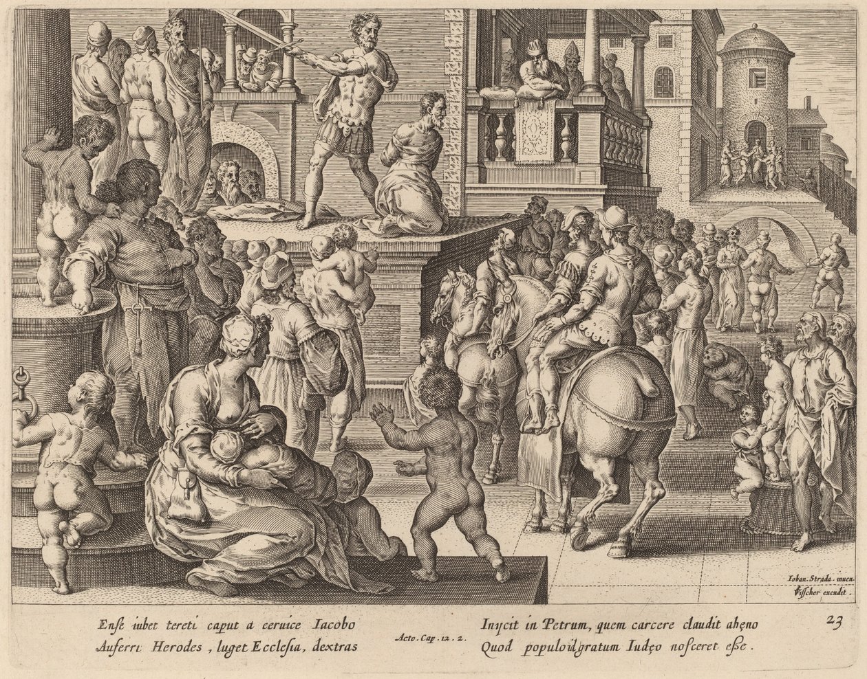 Halshuggning av Sankt Jakob av Philip Galle after Jan van der Straet