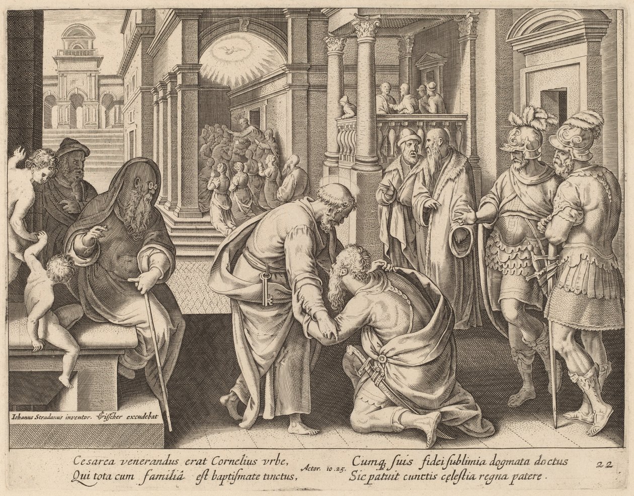 Cornelius tillber Sankt Peter av Philip Galle after Jan van der Straet