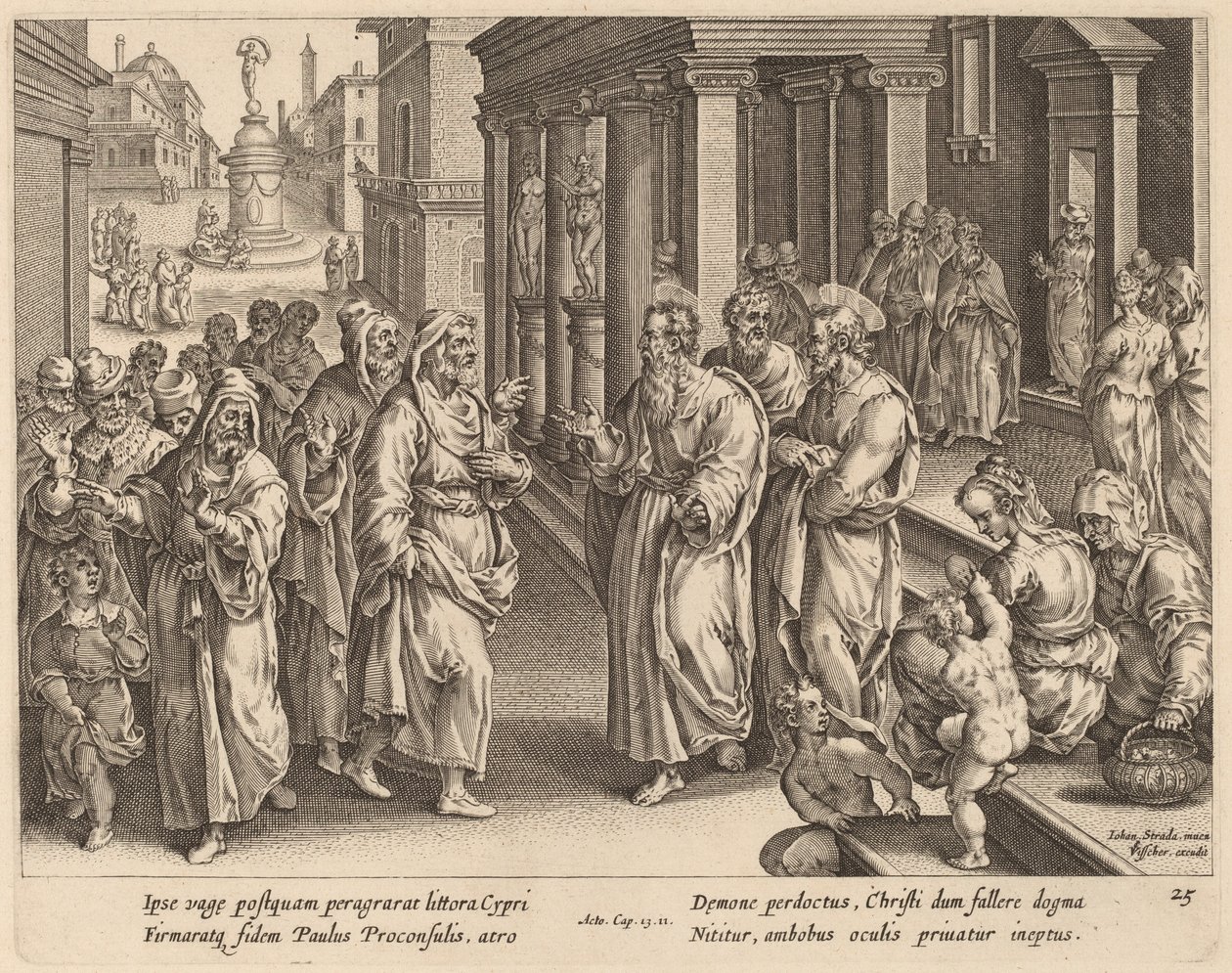 Saint Paul bestrider trollkarlen av Philip Galle after Jan van der Straet