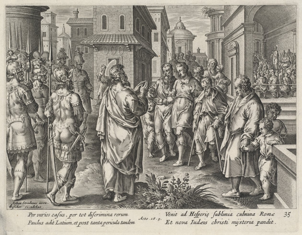 Sankt Paulus predikar i Rom av Philip Galle after Jan van der Straet
