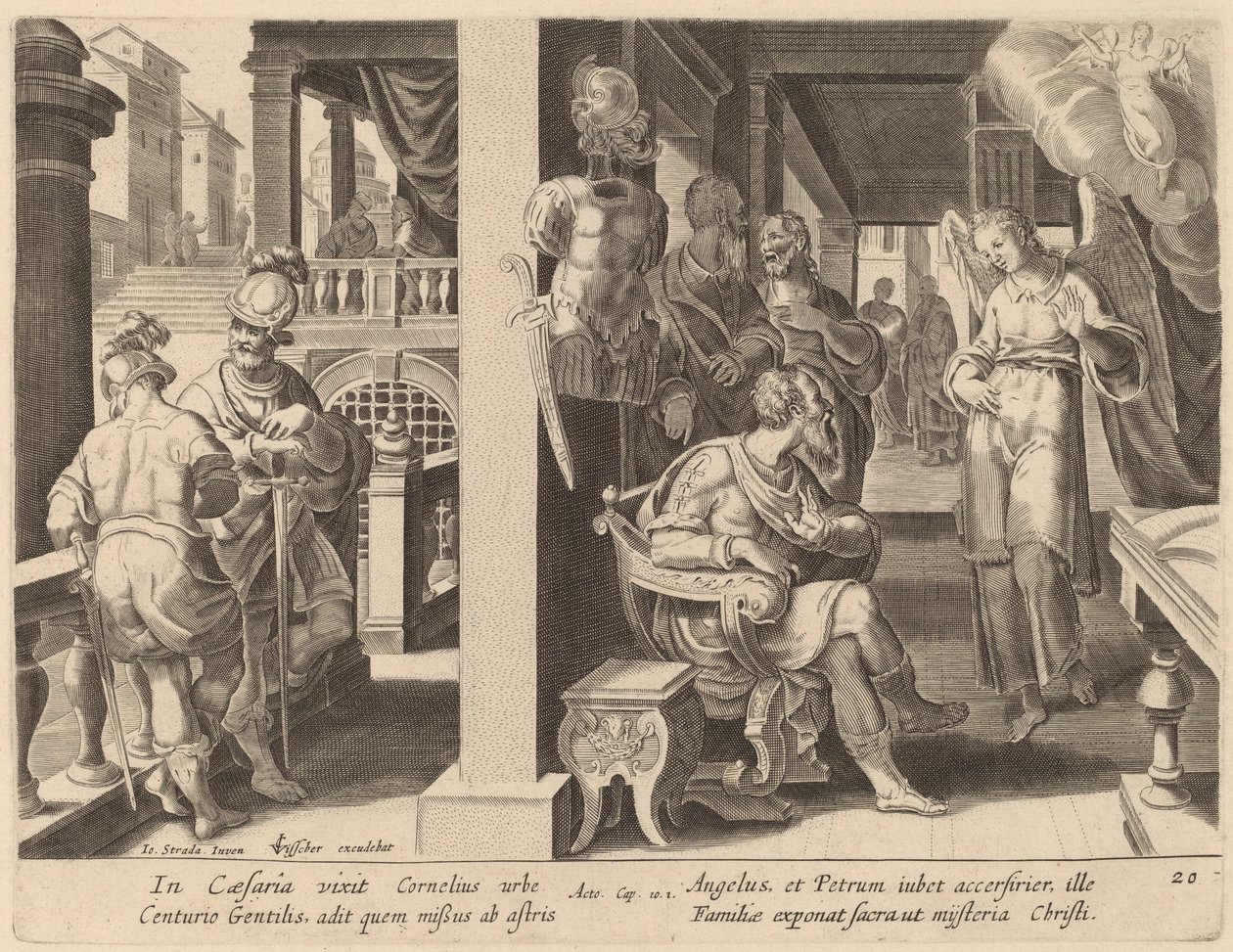 Ängeln befaller Cornelius att hämta Sankt Peter av Philip Galle after Jan van der Straet