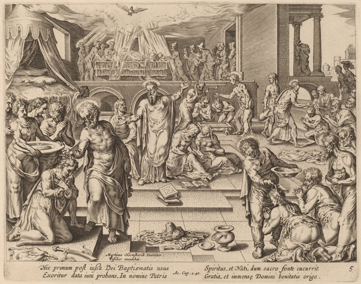Många är döpta av Philip Galle after Maerten van Heemskerck