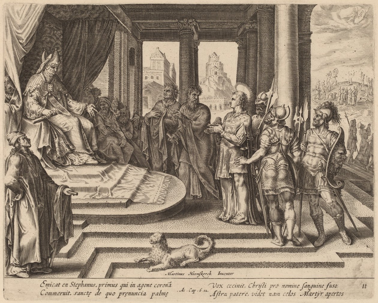 Sankt Stefan inför konciliet av Philip Galle after Maerten van Heemskerck