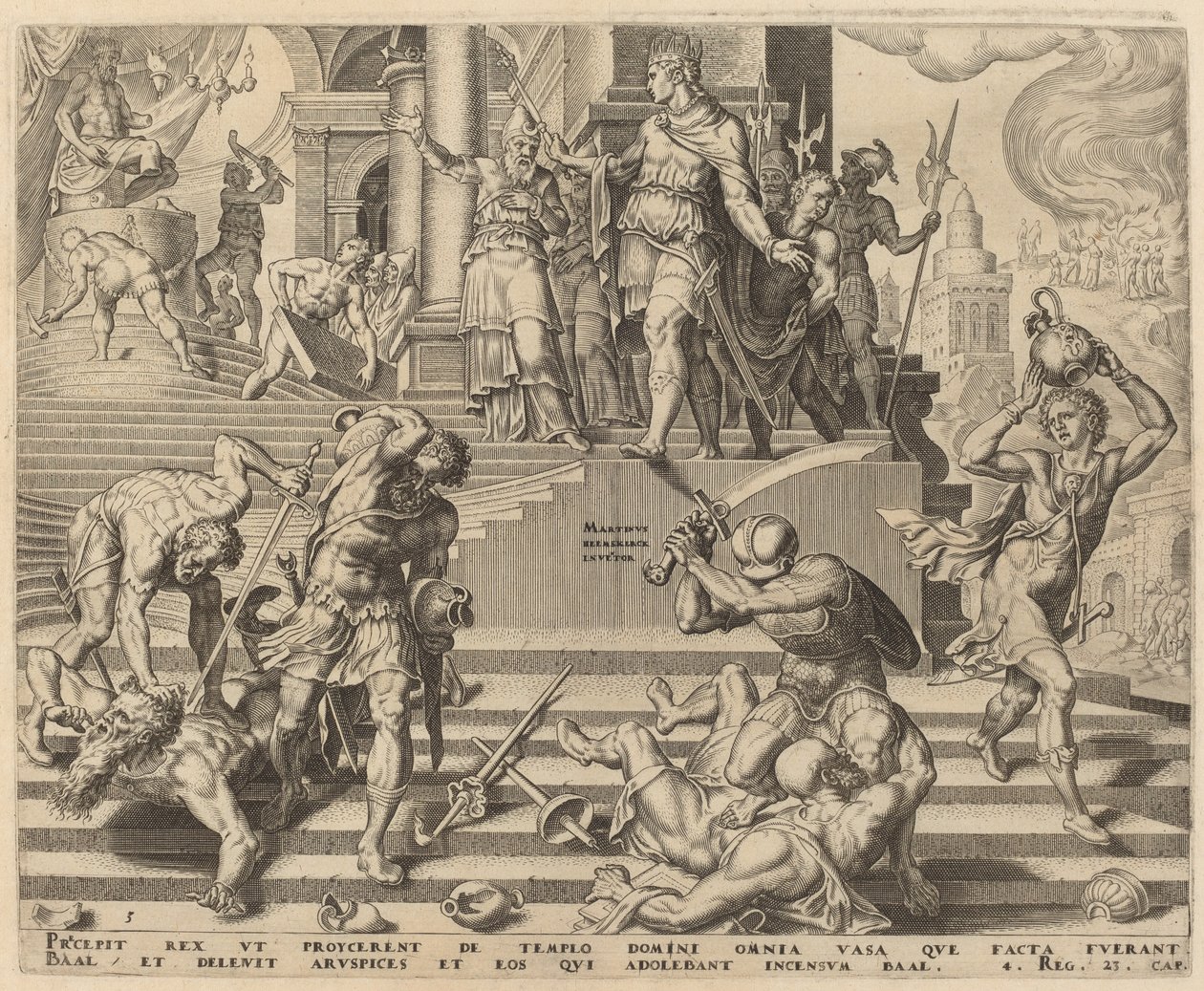 Förstörelsen av Baals tempel och slakten av hans präster av Philip Galle, after Maerten van Heemskerck