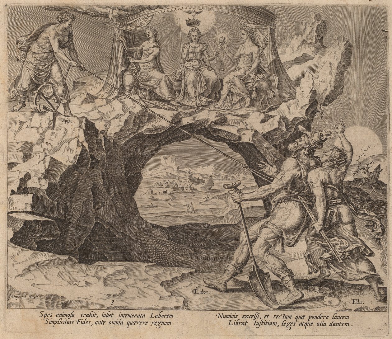 Den flitiga arbetaren som strävar efter Herrens rättfärdighet av Philip Galle after Maerten van Heemskerck
