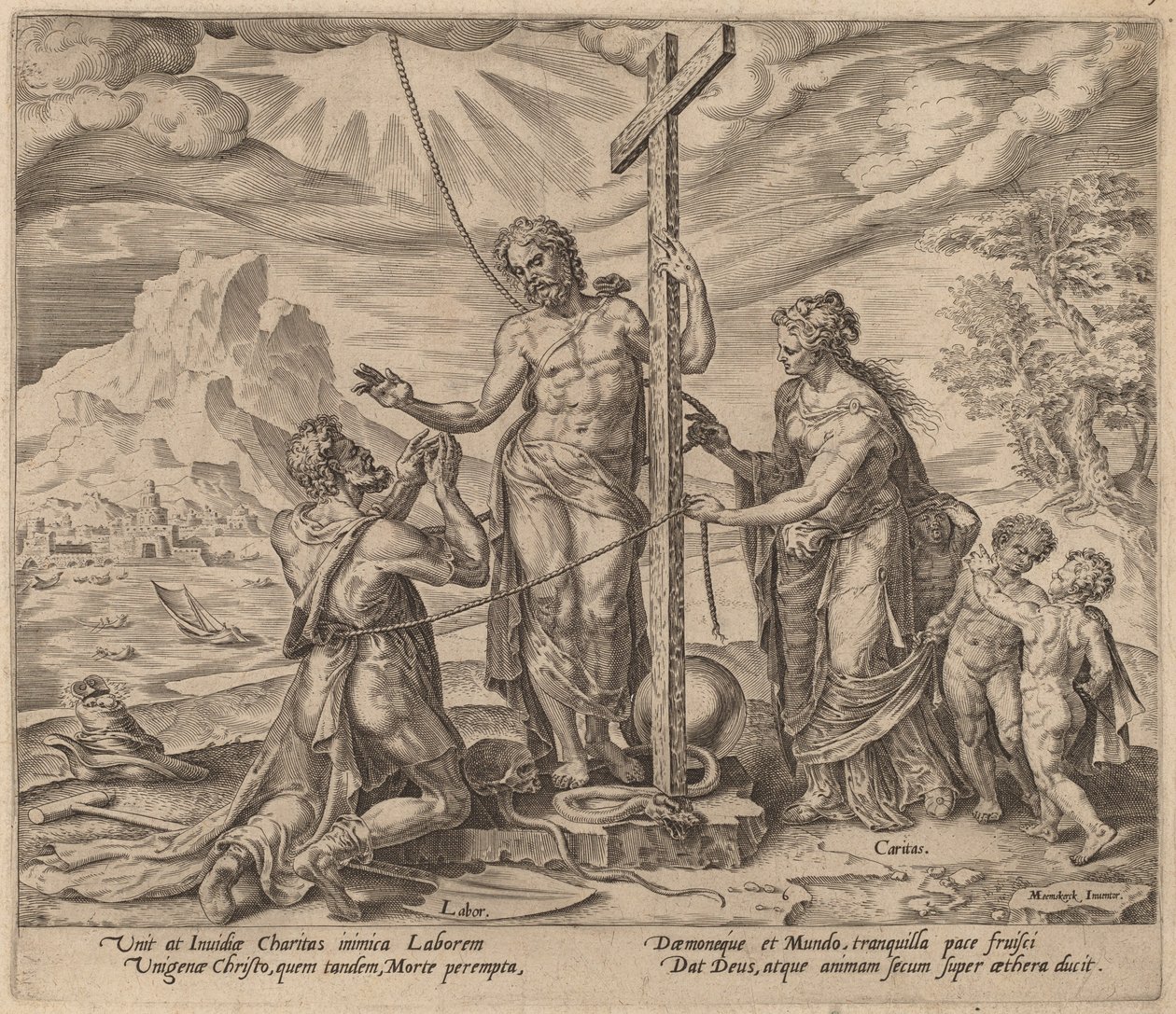 Den flitige arbetaren förenad med Kristus efter döden av Philip Galle after Maerten van Heemskerck