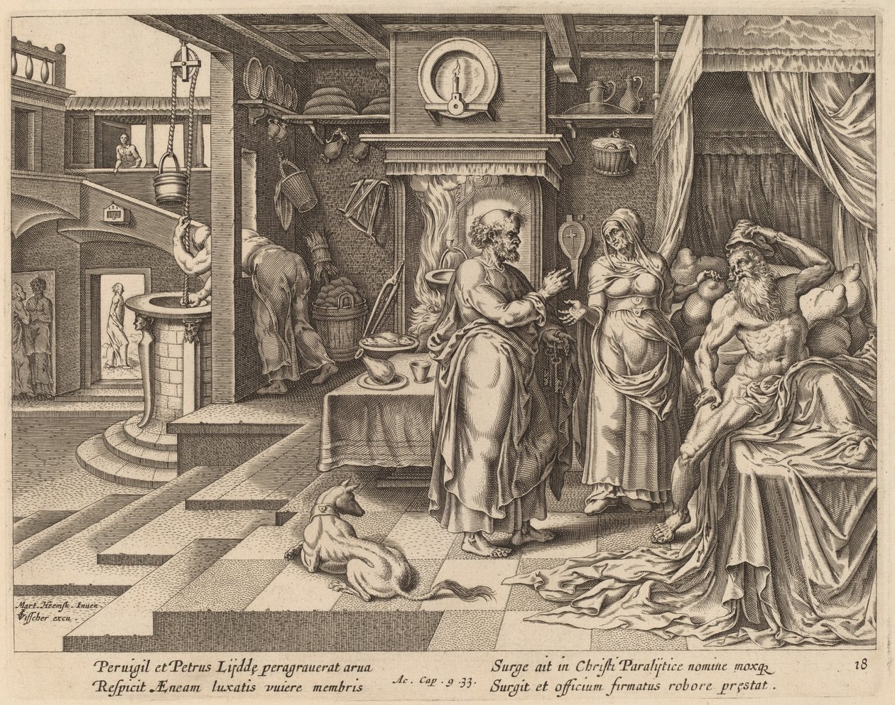 The Healing of Eneas av Sankt Peter av Philip Galle after Maerten van Heemskerck