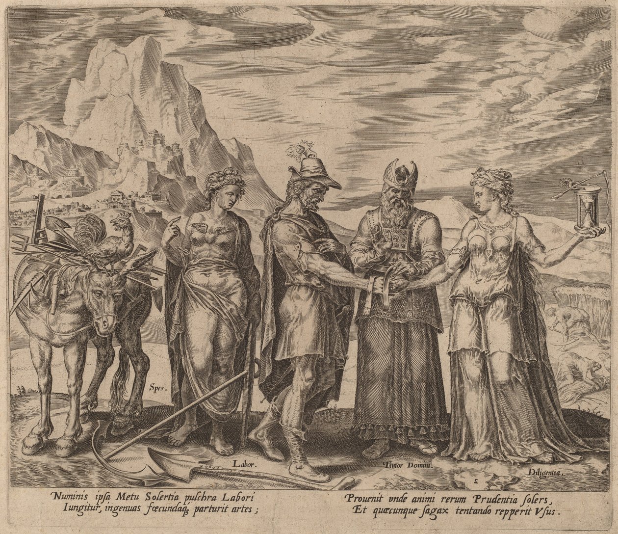 Äktenskapet mellan arbete och flit av Philip Galle after Maerten van Heemskerck