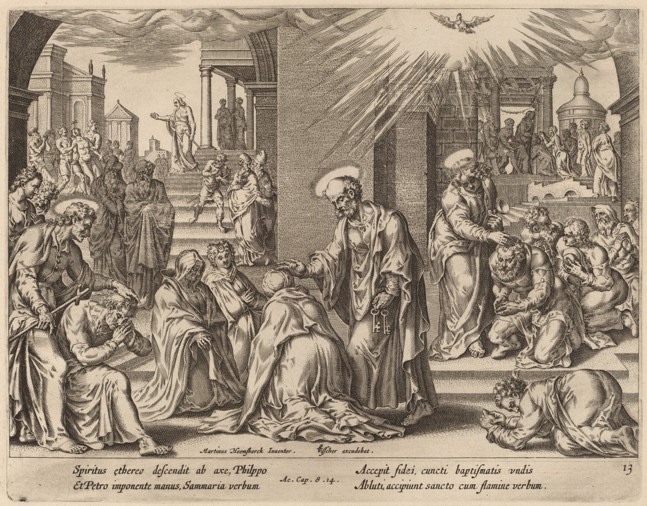 Samariens folk tar emot Guds ord av Philip Galle after Maerten van Heemskerck