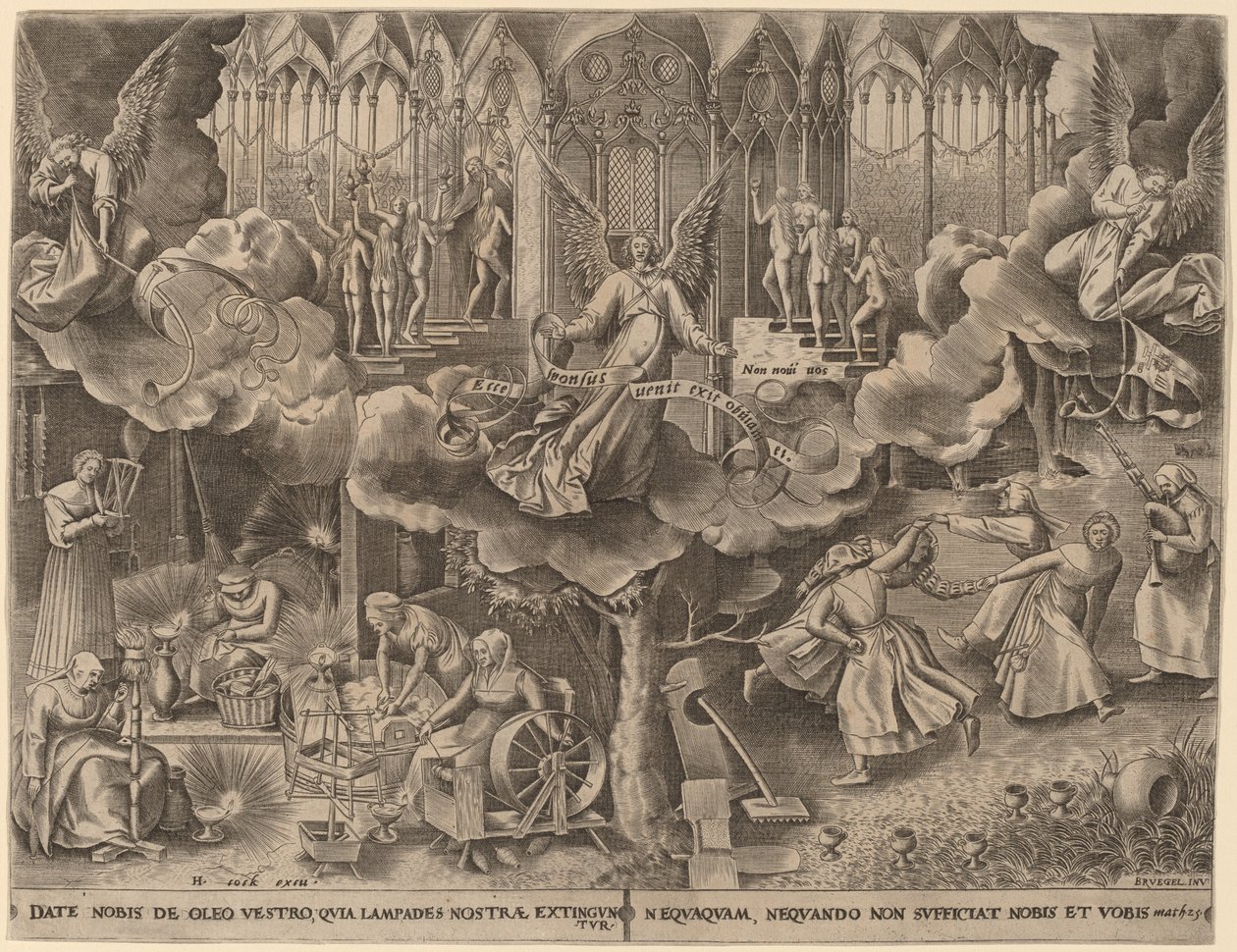Liknelsen om de vise och dåraktiga jungfrurna av Philip Galle after Pieter Bruegel the Elder