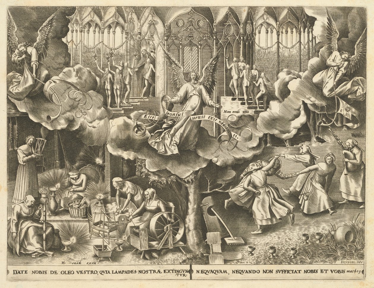 Liknelsen om de vise och dåraktiga jungfrurna av Philip Galle, after Pieter Bruegel the Elder
