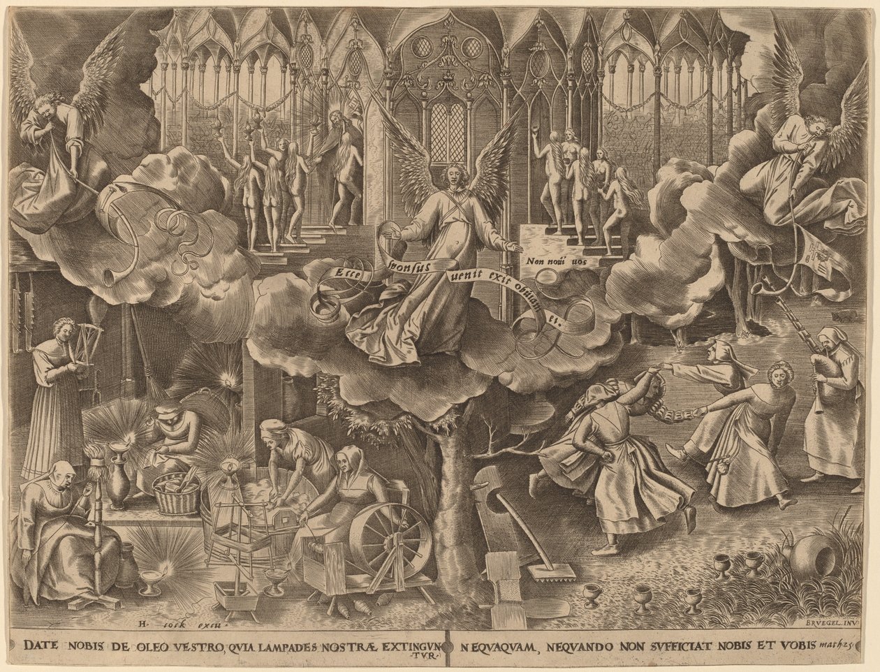 Liknelsen om de vise och dåraktiga jungfrurna av Philip Galle after Pieter Bruegel the Elder