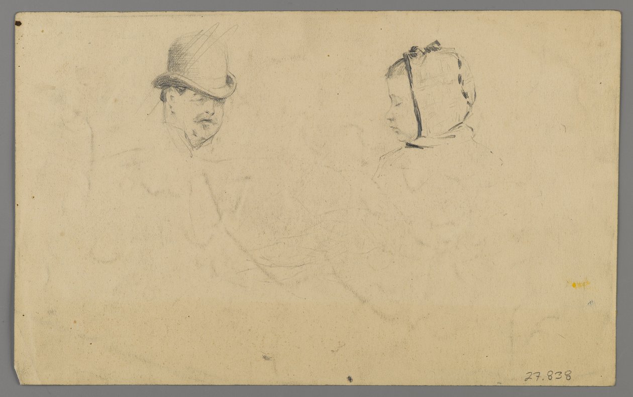 Huvuden på en man och en flicka (grafit på papper) av Philip H. Wolfrom