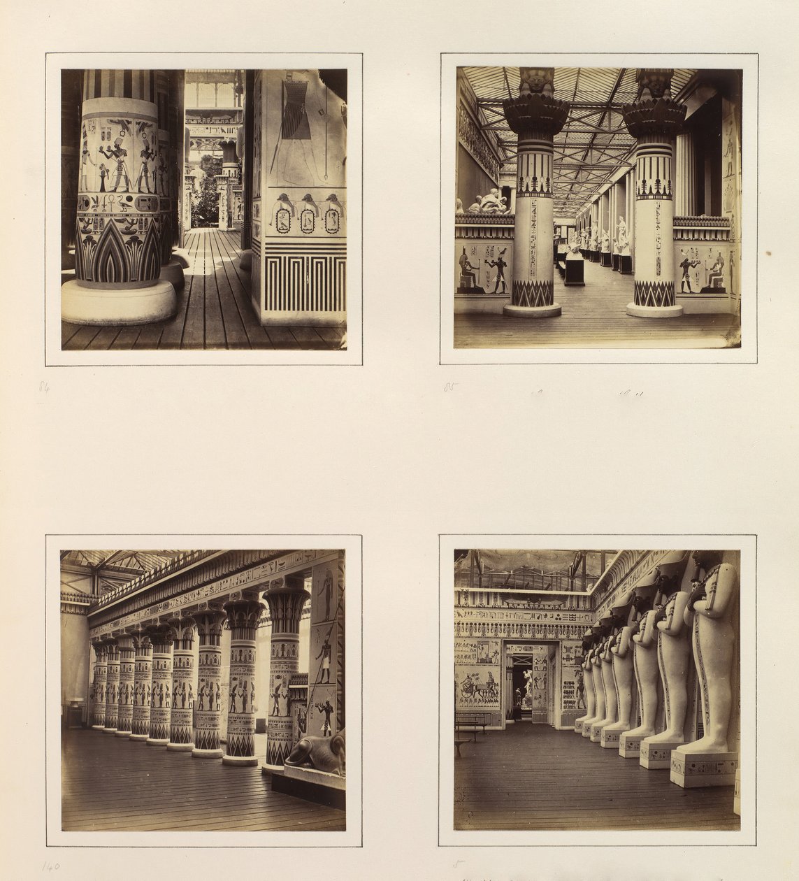 [Utsikt över den egyptiska domstolen, Utsikt genom egyptiska kolonner till klassisk skulptur..., ca. 1859. av Philip Henry Delamotte.
