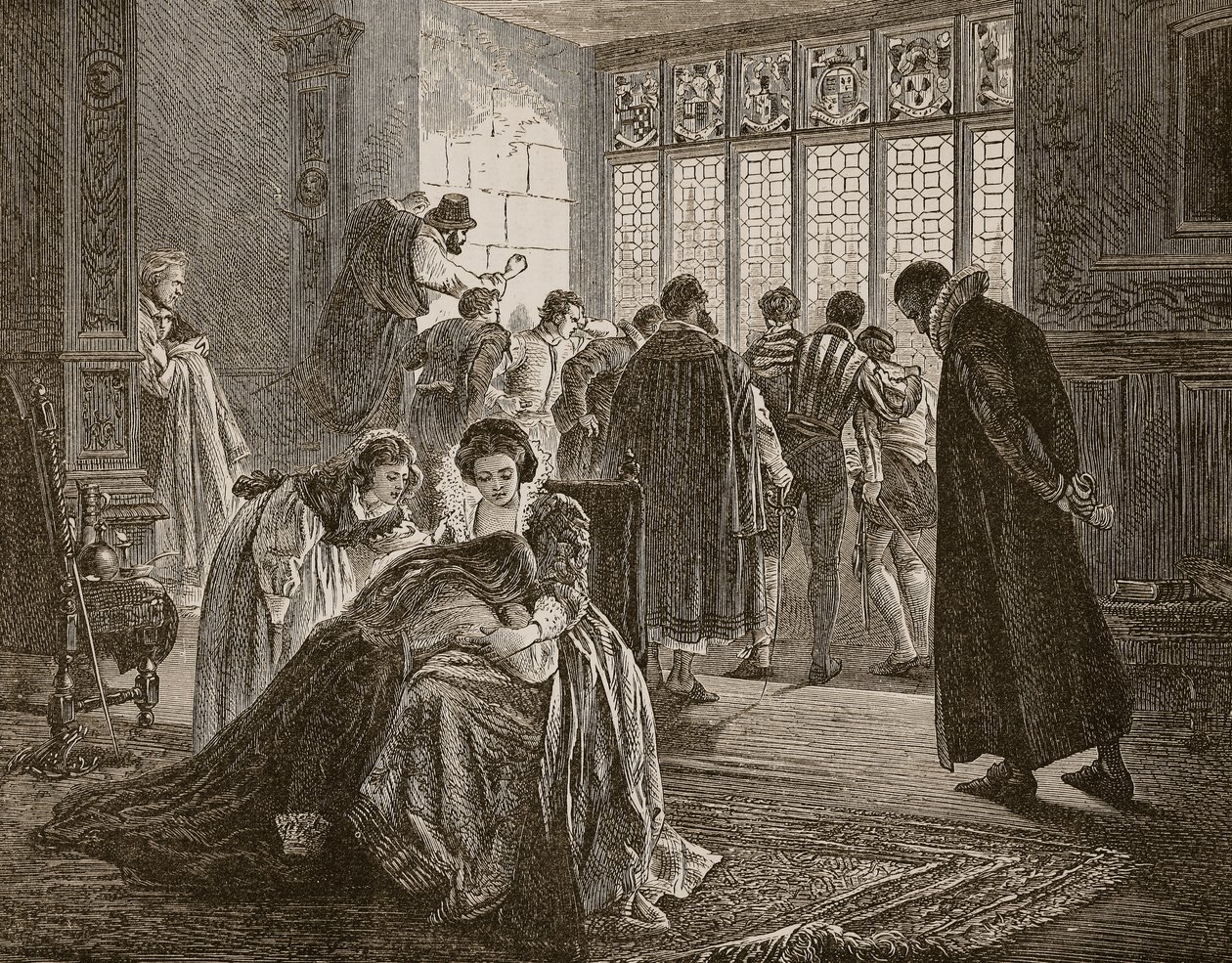 Engelska ambassaden under massakern av St. Bartholomew, illustration från 