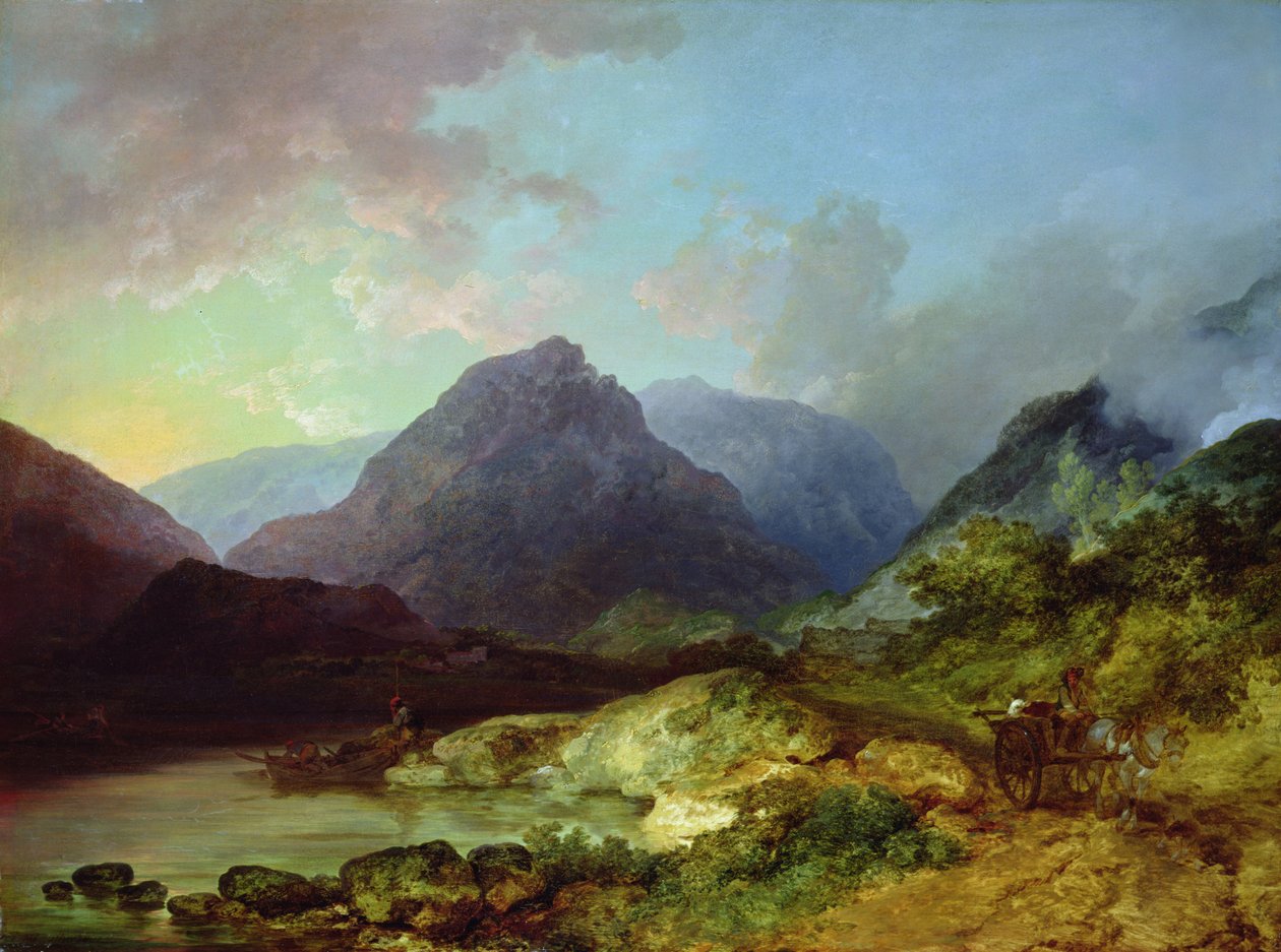 Landskap i Lake District (olja på duk) av Philip James de Loutherbourg