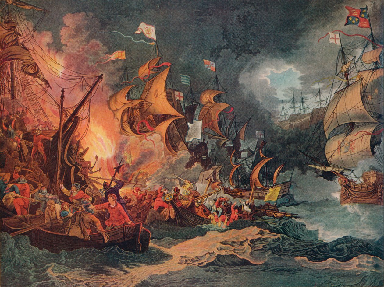 Den spanska armadans nederlag, c1797 av Philip James de Loutherbourg