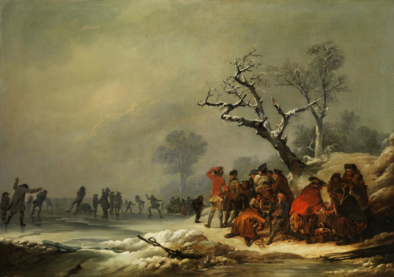 Vilande samhälle i vintrig njutning av Philip James de Loutherbourg