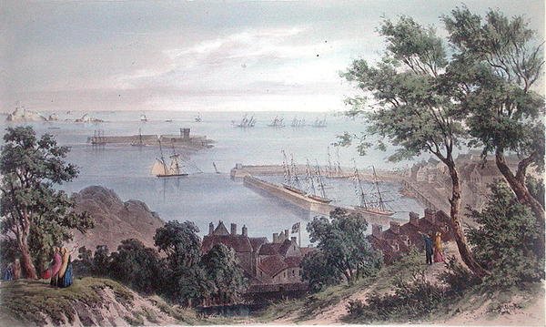 Royal Squadron at Anchor, 2 september 1846, från besöket av drottning Victoria i Jersey, graverad av H. Walter av Philip John (after) Ouless