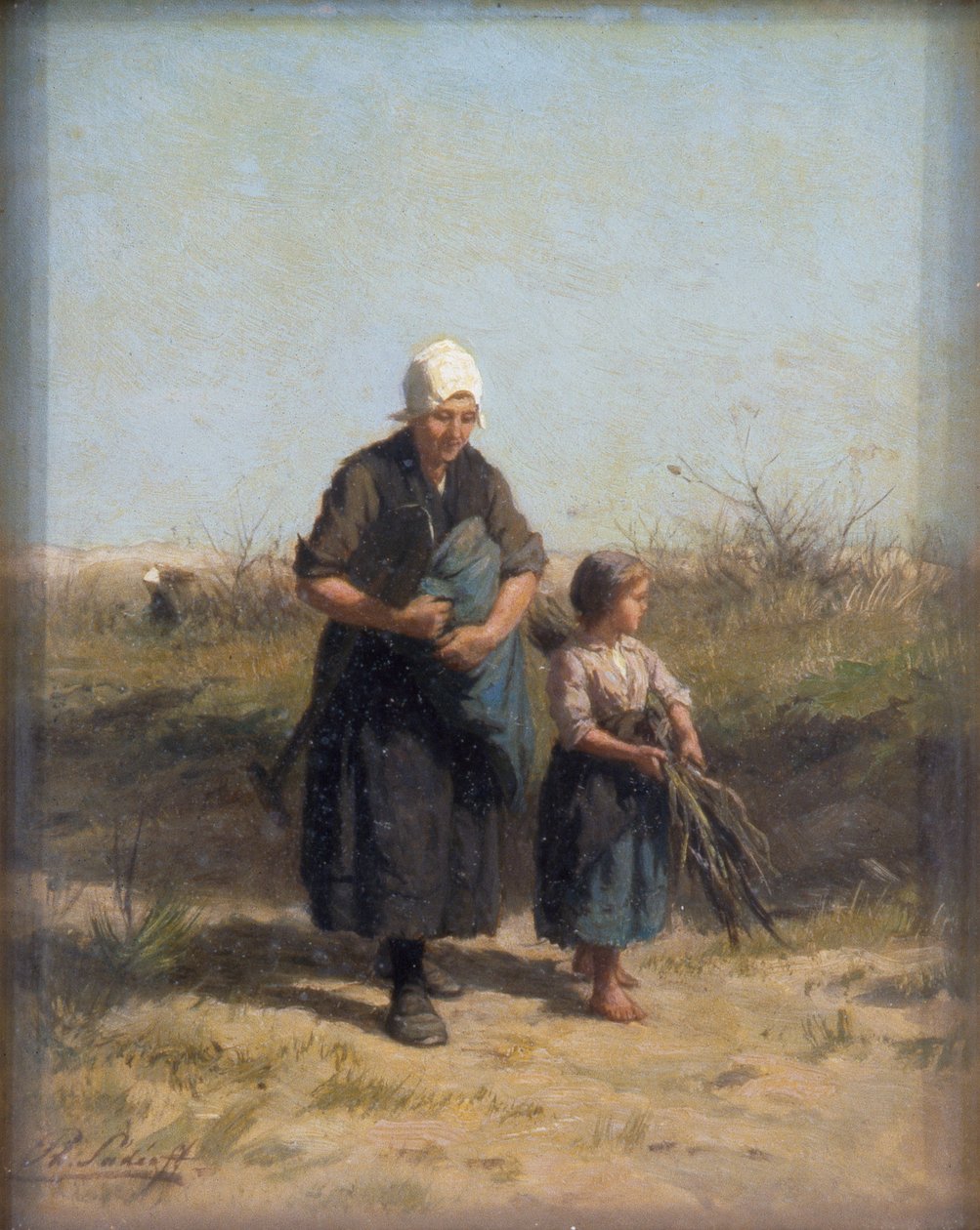 Återvändande från arbetet (olja på träpanel) av Philip Lodewijk Jacob Frederick Sadee