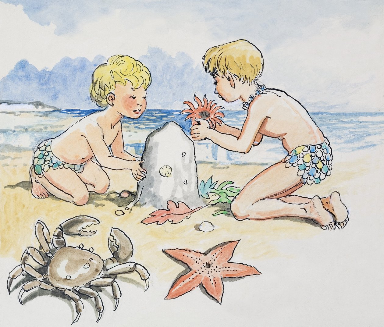 Vid havet, illustration från "The Water Babies" av Charles Kingsley av Philip Mendoza