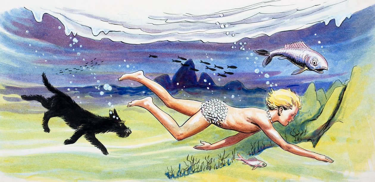 Simma med fiskarna, illustration från "The Water Babies" av Charles Kingsley av Philip Mendoza