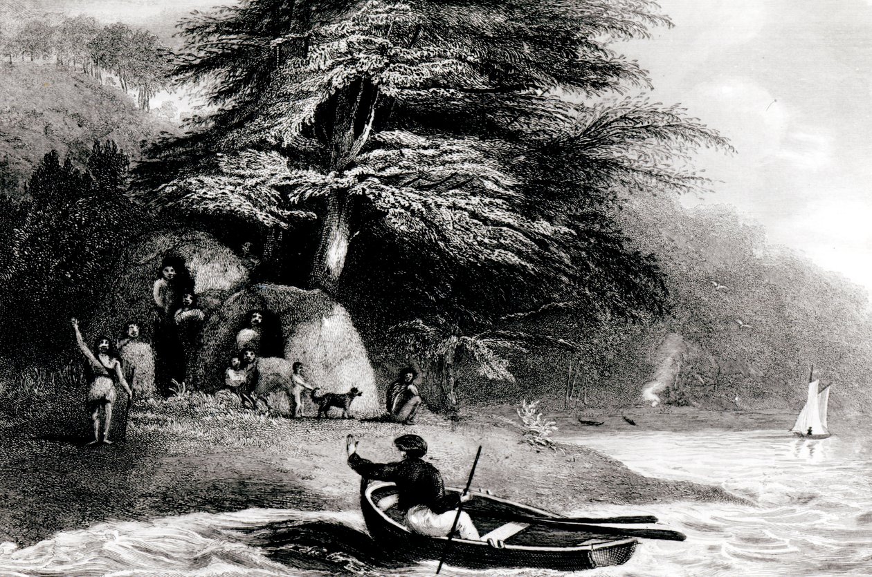 Fuegian Wigwams vid Hope Harbour i Magdalen Channel, graverade av S. Bull, 1838 av Philip Parker King