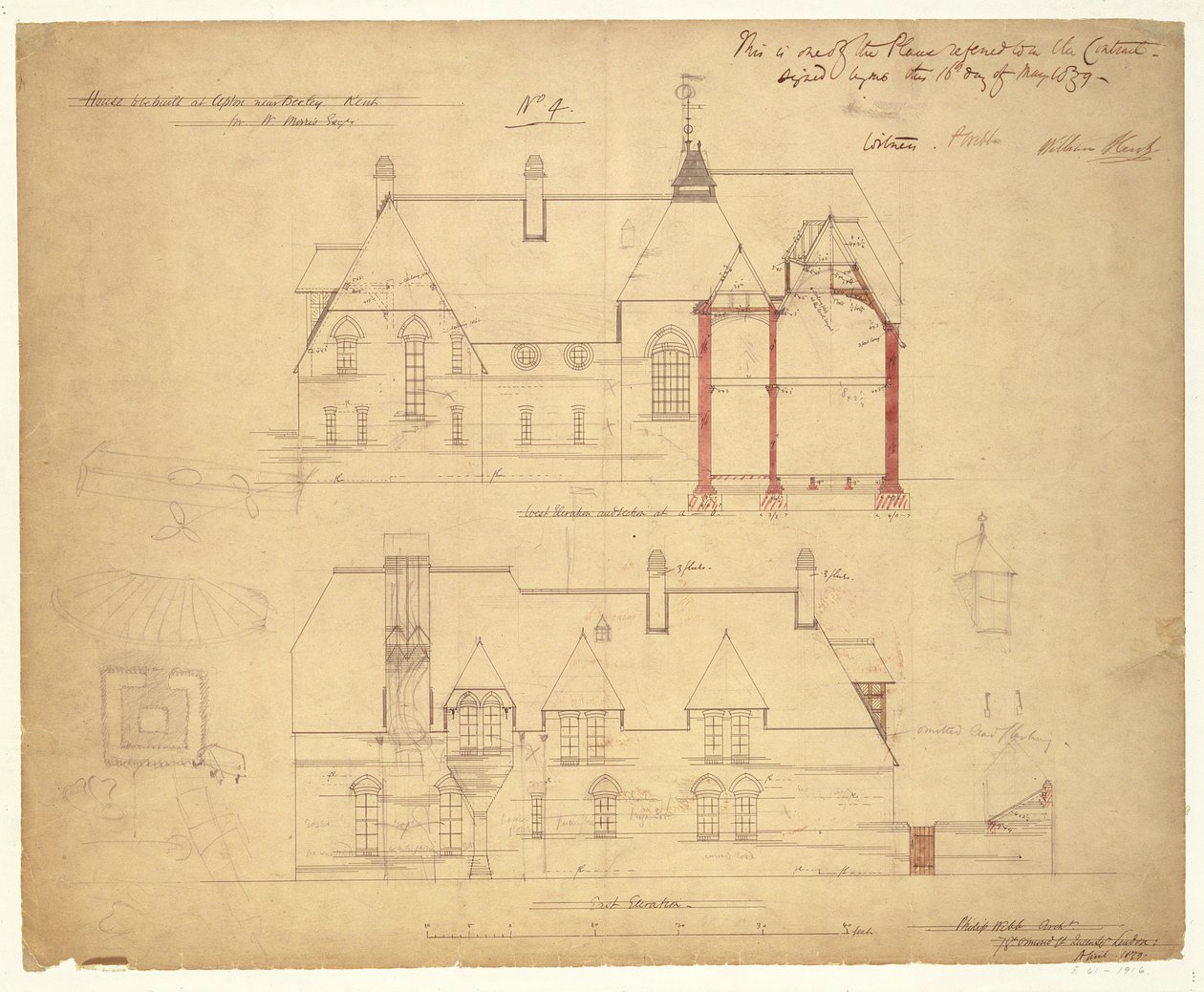 Förhöjningar för The Red House, Bexleyheath (penna och bläck och wc på papper) av Philip Webb