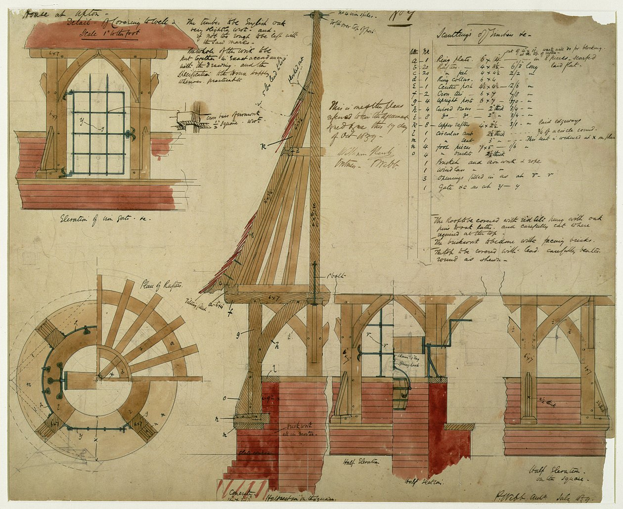 Planer för Röda huset, Bexleyheath (penna och bläck och wc på papper) av Philip Webb