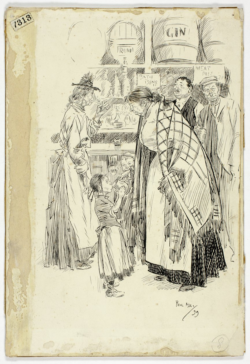 London East End: Sketch i en East End Gin Shop av Philip William May