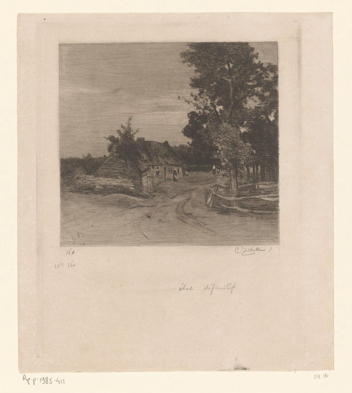 Gård på en landsväg med träd Village (originaltitel) av Philip Zilcken (signed by artist)