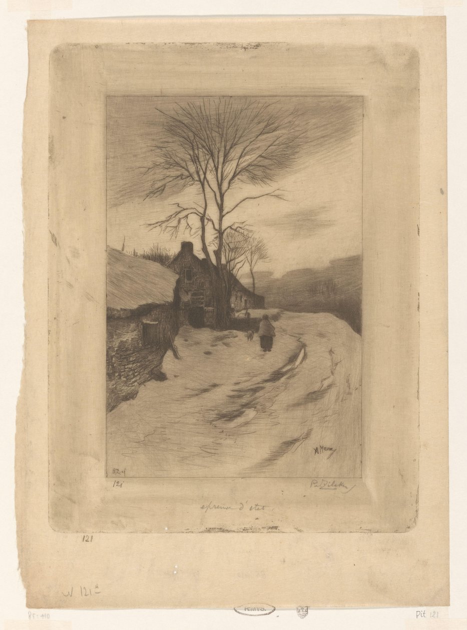 Gårdar längs en väg med kala träd Hiver (originaltitel) av Philip Zilcken (signed by artist)