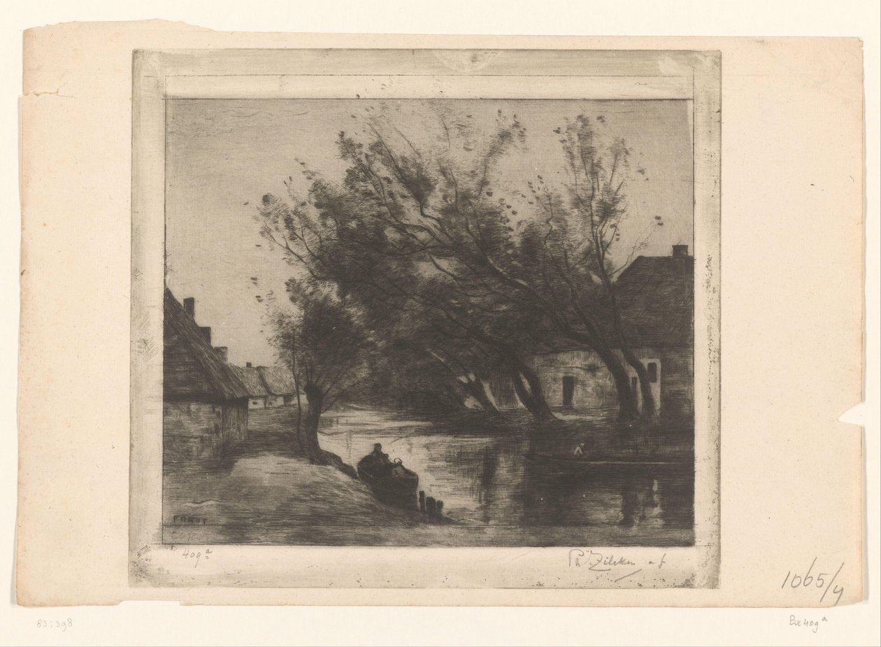 Byutsikt med dike och båtar Paysage (originaltitel) av Philip Zilcken (signed by artist)