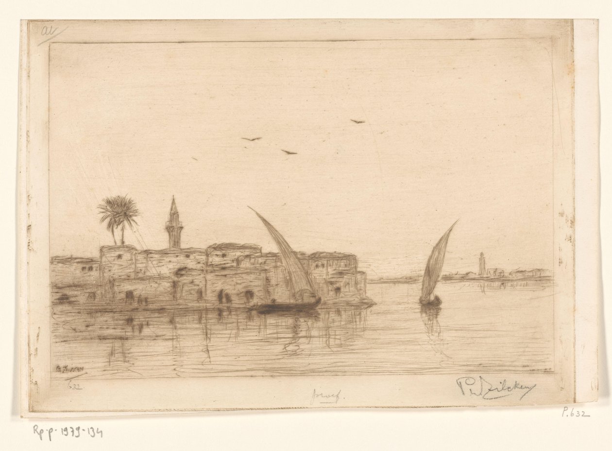 Utsikt över Nilen med segelbåtar Au bord du Nil (originaltitel) av Philip Zilcken (signed by artist)