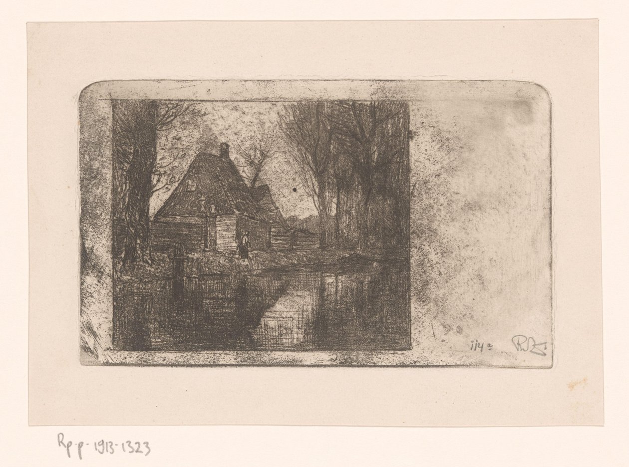 Trähus och träd på ett dike av Philip Zilcken (signed by artist)