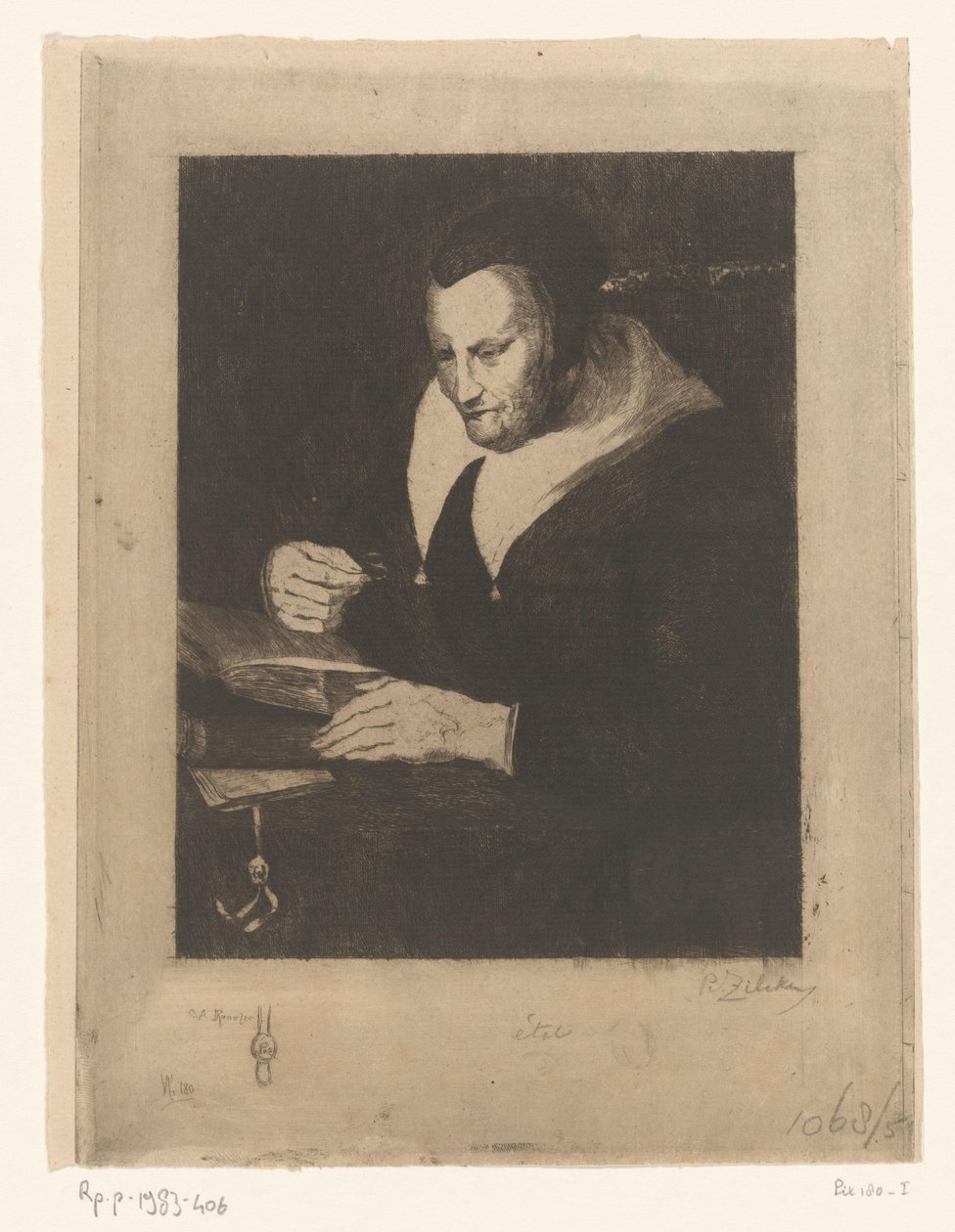 Gammal kvinna som läser Vieille femme lisant (originaltitel) av Philip Zilcken (signed by artist)