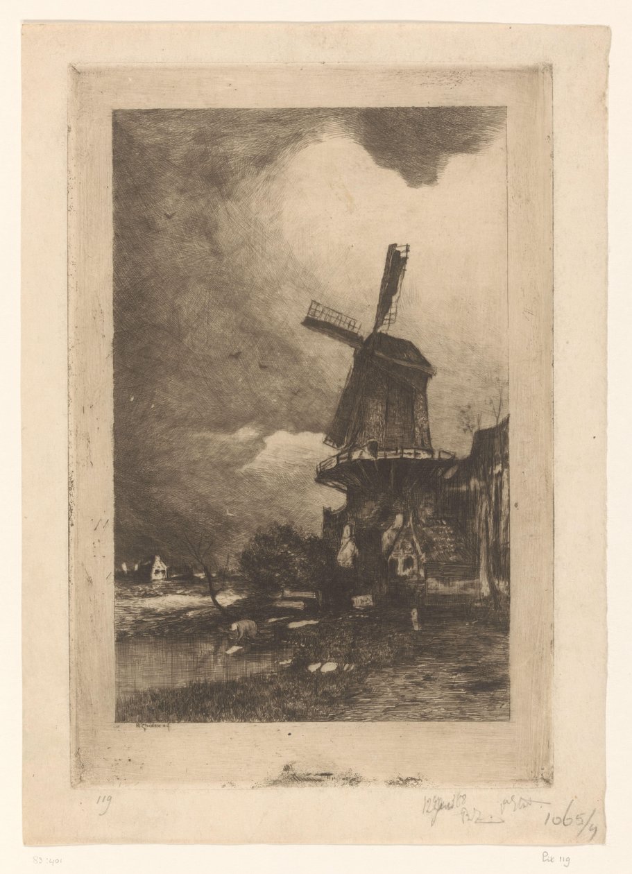 Väderkvarn i ett landskap Moulin à vent (originaltitel) av Philip Zilcken (signed by artist)
