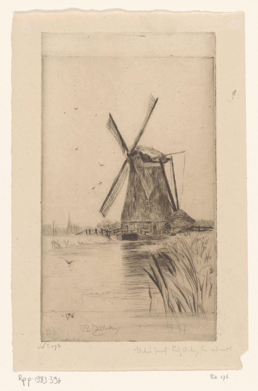 Kvarn i landskap Mon Moulin (originaltitel) av Philip Zilcken (signed by artist)