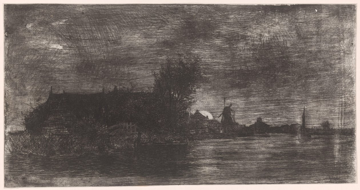 Landskap med hus och kvarn på vattnet Delftshaven (originaltitel) av Philip Zilcken
