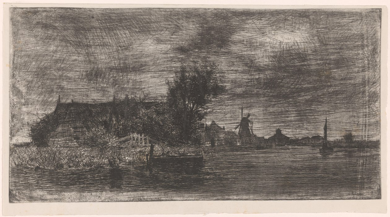 Landskap med hus och kvarn på vattnet Delftshaven (originaltitel) av Philip Zilcken