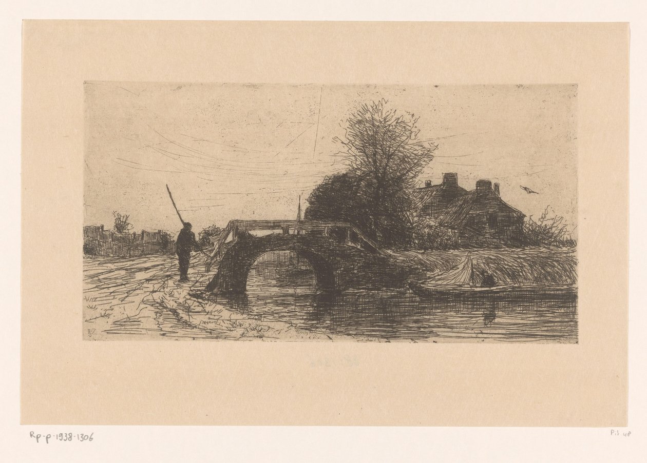 Landskap med flod, bro och hus Primavera (originaltitel) av Philip Zilcken
