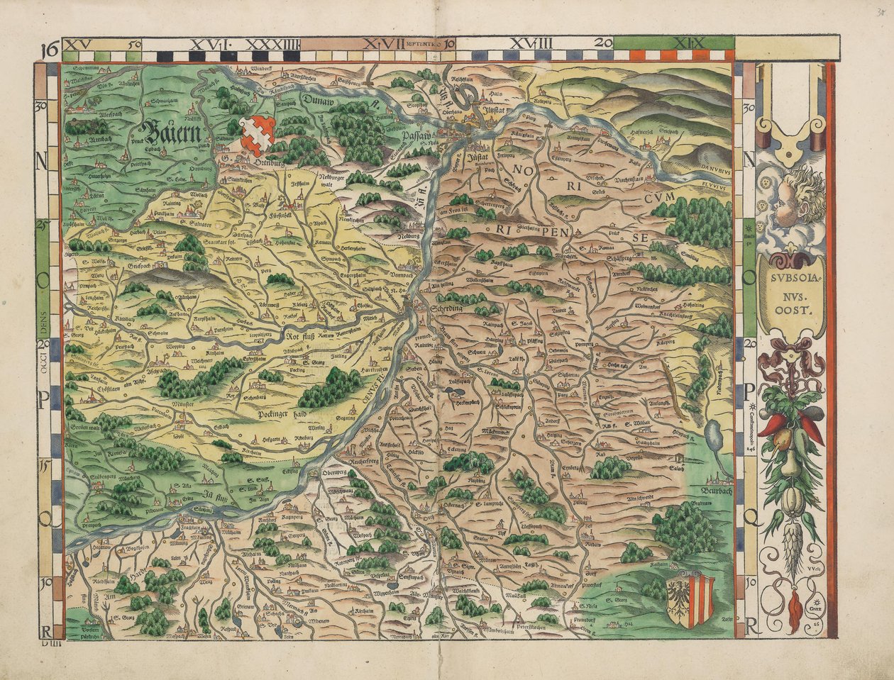Philipp Apian - Bairische Landtafeln von 1568 (Tafel 16) ca. 1 av Philipp Apian