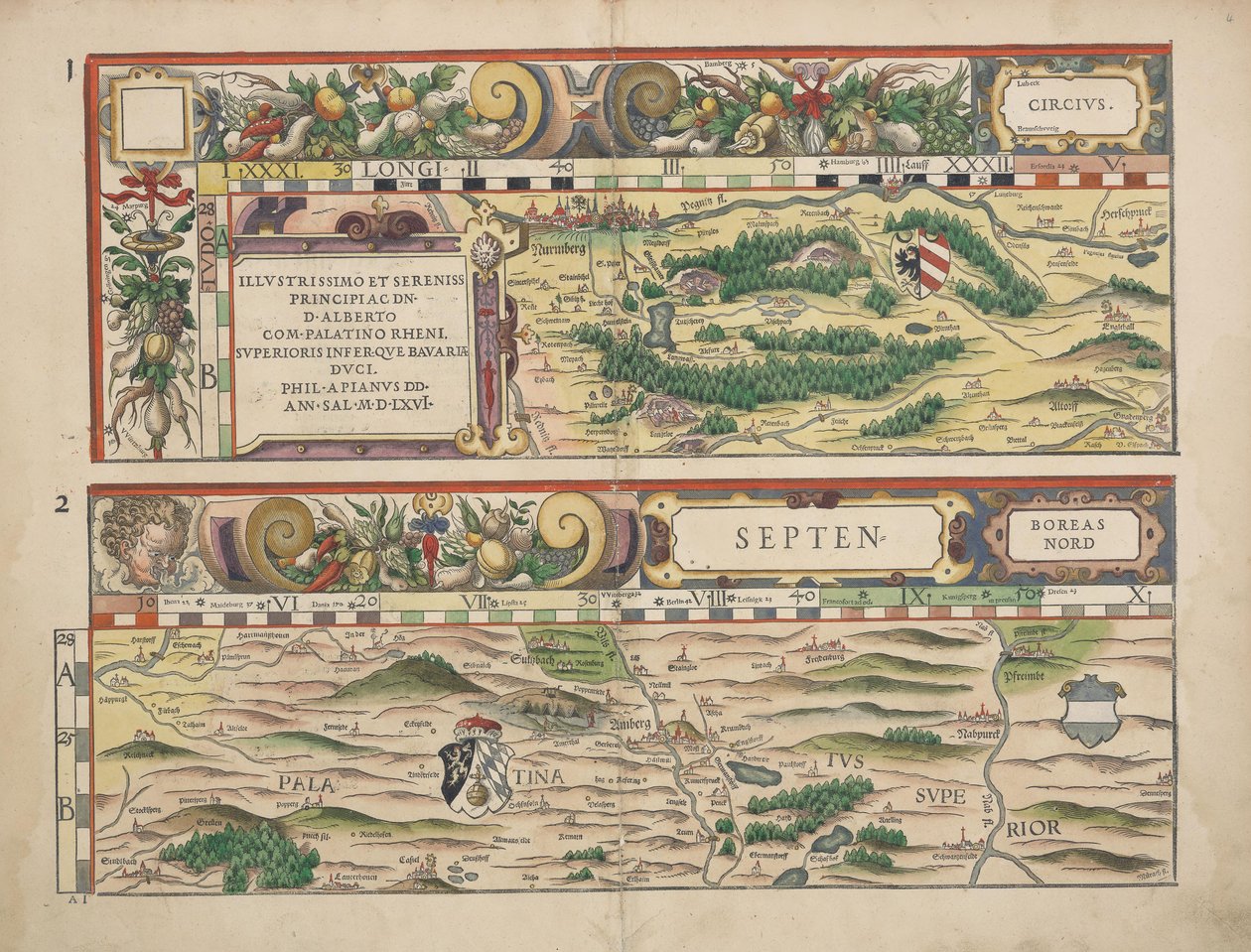 Philipp Apian - Bairische Landtafeln von 1568 (Tafeln 1 und 2) ca. 1 av Philipp Apian